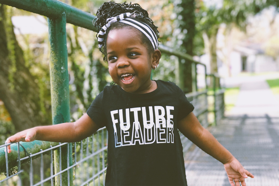 little girl with future leader t-shirt to show a true leader